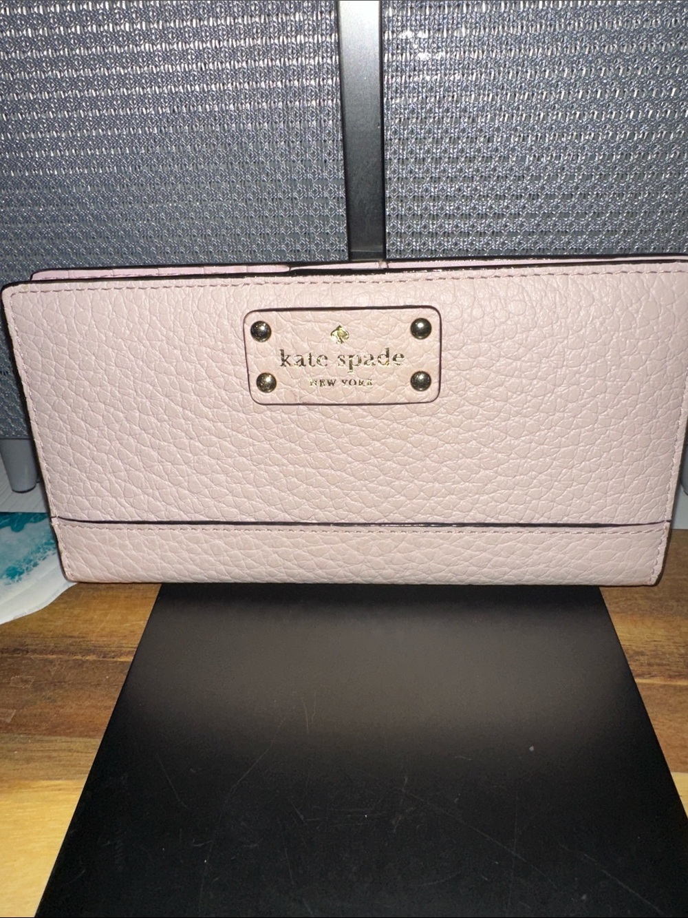 kate spade Pale Pink Pebbled Leather Wallet with Gold Logo Plate